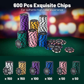 600PCS Poker Chip Set, 14 Gram Clay Poker Chips with Carrying Case & Automatic Card Shuffler for Texas Holdem, Blackjack, Casino, Card Games