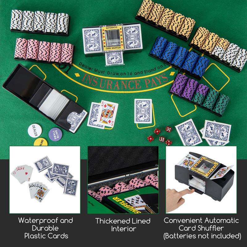 600PCS Poker Chip Set, 14 Gram Clay Poker Chips with Carrying Case & Automatic Card Shuffler for Texas Holdem, Blackjack, Casino, Card Games