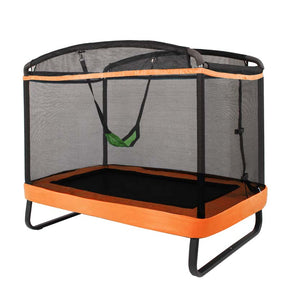 6 FT Kids Trampoline with Swing & Enclosure Safety Net, ASTM Approved Toddler Rectangle Trampoline for 3-8 Year Old