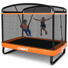 6 FT Kids Trampoline with Swing & Enclosure Safety Net, ASTM Approved Toddler Rectangle Trampoline for 3-8 Year Old