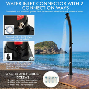 7.2 FT 5.3 Gallon Outdoor Solar-Heated Shower with 360° Rotating Shower Head & Foot Shower for Poolside Beach