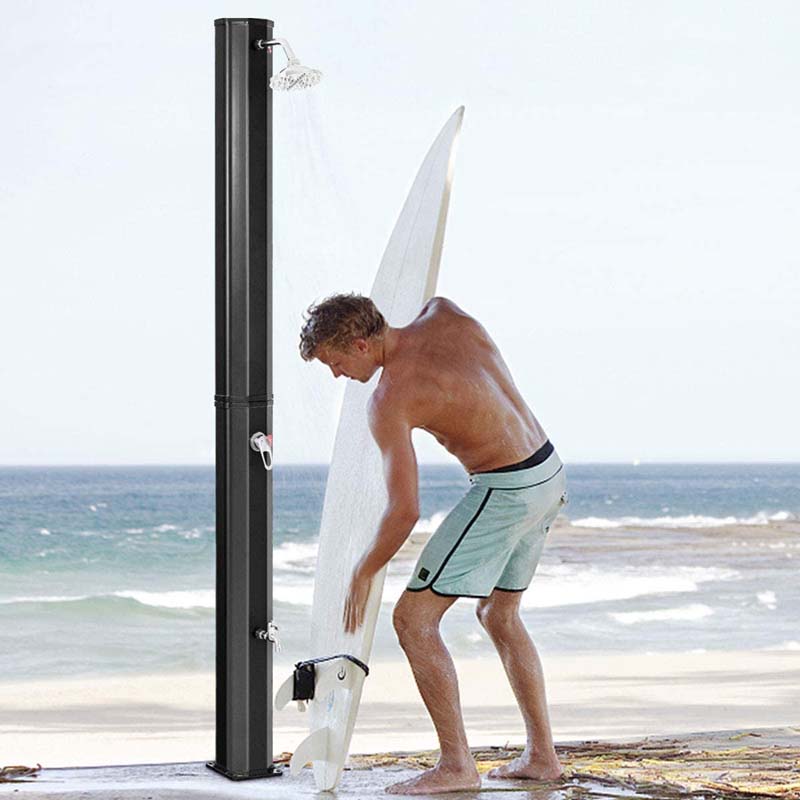 7.2 FT 9.3 Gallon Solar Heated Shower for Poolside Beach Spa, 2-Section Outdoor Shower with Foot Shower Tap