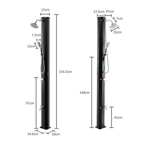 7.2 FT 9.3 Gal Solar Heated Shower with Handheld Shower Head, 2-Section Outdoor Shower for Poolside Beach Spa