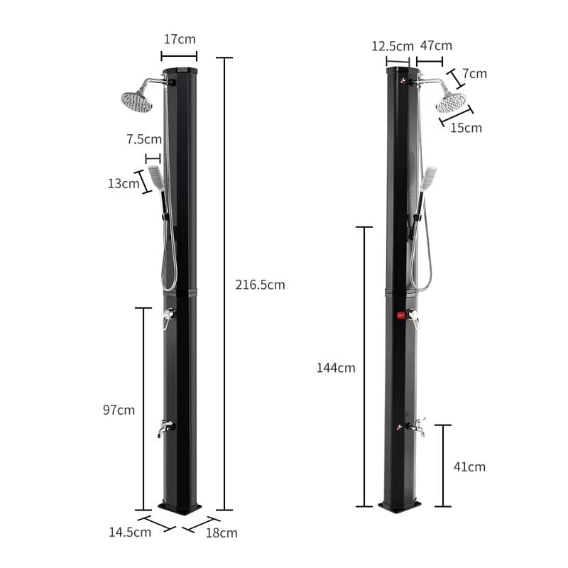 7.2 FT 9.3 Gal Solar Heated Shower with Handheld Shower Head, 2-Section Outdoor Shower for Poolside Beach Spa