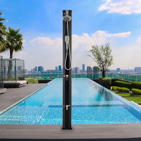 7.2 FT 9.3 Gal Solar Heated Shower with Handheld Shower Head, 2-Section Outdoor Shower for Poolside Beach Spa