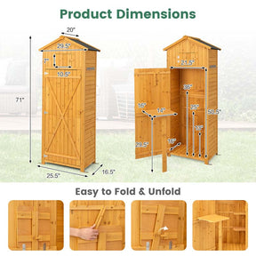 71" Tall Waterproof Wooden Outdoor Shed Garden Tool Storage Cabinet with Lockable Doors & Foldable Table