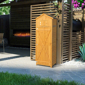 71" Tall Waterproof Wooden Outdoor Shed Garden Tool Storage Cabinet with Lockable Doors & Foldable Table