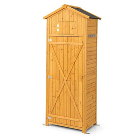71" Tall Waterproof Wooden Outdoor Shed Garden Tool Storage Cabinet with Lockable Doors & Foldable Table