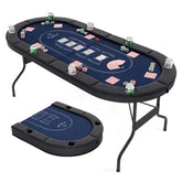 8-Player Foldable Poker Table, 72" Portable Texas Holdem Casino Leisure Table with Cup Holders, Oval Card Game Blackjack Table for Game Room