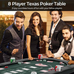 8-Player Foldable Poker Table, 72" Portable Texas Holdem Casino Leisure Table with Cup Holders, Oval Card Game Blackjack Table for Game Room