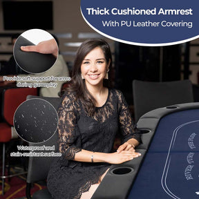 8-Player Foldable Poker Table, 72" Portable Texas Holdem Casino Leisure Table with Cup Holders, Oval Card Game Blackjack Table for Game Room