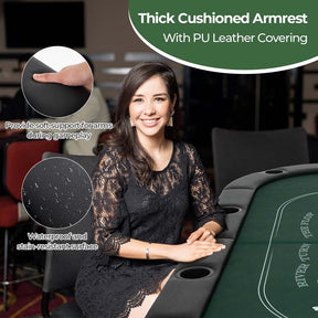 8-Player Foldable Poker Table, 72" Portable Texas Holdem Casino Leisure Table with Cup Holders, Oval Card Game Blackjack Table for Game Room