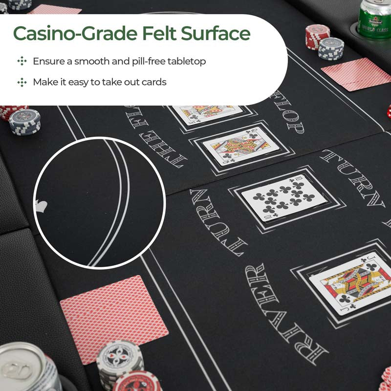 8-Player Foldable Poker Table, 72" Portable Texas Holdem Casino Leisure Table with Cup Holders, Oval Card Game Blackjack Table for Game Room