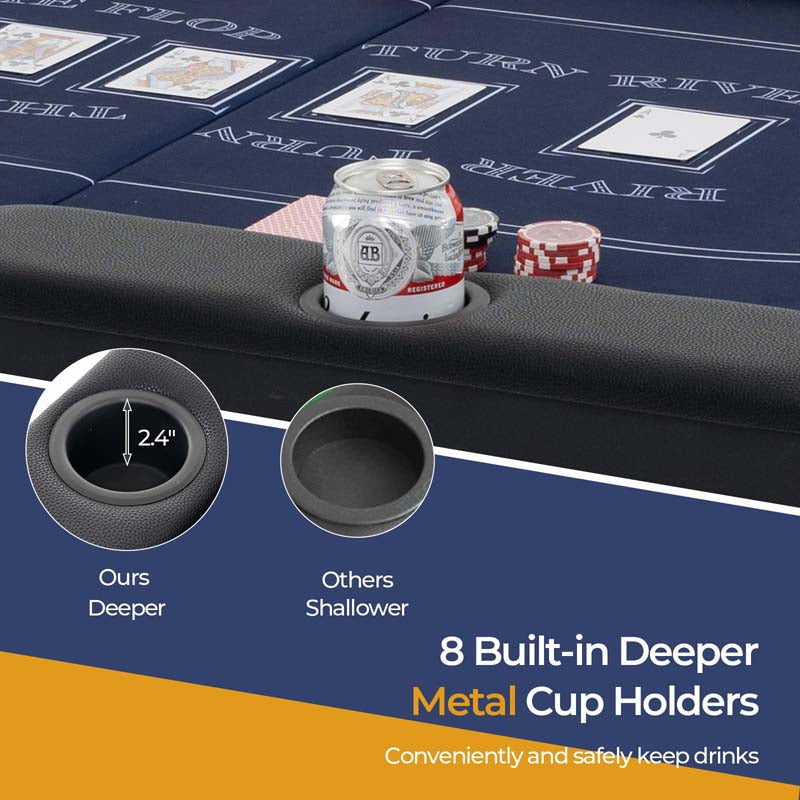 8-Player Foldable Poker Table, 72" Portable Texas Holdem Casino Leisure Table with Cup Holders, Oval Card Game Blackjack Table for Game Room