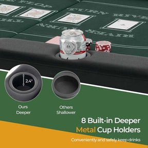 8-Player Foldable Poker Table, 72" Portable Texas Holdem Casino Leisure Table with Cup Holders, Oval Card Game Blackjack Table for Game Room