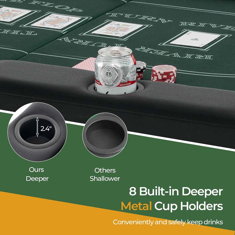 8-Player Foldable Poker Table, 72" Portable Texas Holdem Casino Leisure Table with Cup Holders, Oval Card Game Blackjack Table for Game Room