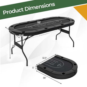 8-Player Foldable Poker Table, 72" Portable Texas Holdem Casino Leisure Table with Cup Holders, Oval Card Game Blackjack Table for Game Room