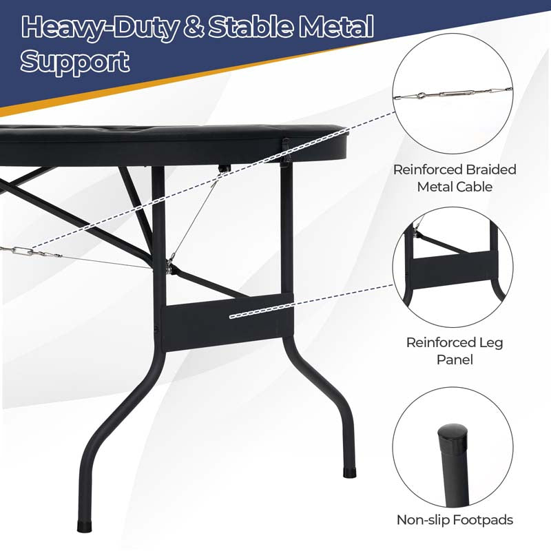 8-Player Foldable Poker Table, 72" Portable Texas Holdem Casino Leisure Table with Cup Holders, Oval Card Game Blackjack Table for Game Room