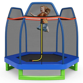 7 FT ASTM Certified Kids Trampoline Recreational Bounce Jumper with Safety Enclosure Net