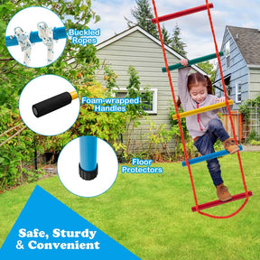 7-in-1 Kids Climbing Gym Steel Swedish Ladder Wall Set with Rope, Pull-up Bar & Gymnastic Rings, Indoor Playground Climbing Toys for Toddlers Exercise