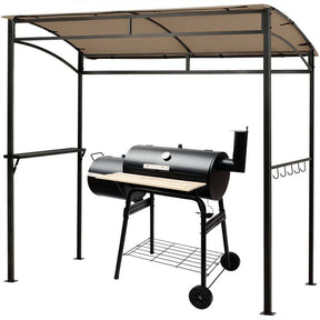 7 x 4.5 FT Outdoor Patio Grill Gazebo, Curved Grill Shelter BBQ Canopy with Serving Shelf & Storage Hooks