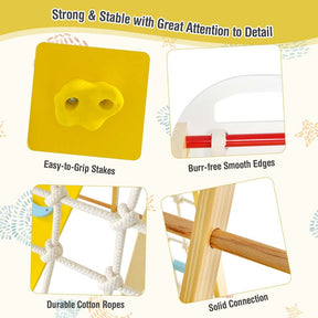 8-in-1 Wooden Indoor Playground Montessori Climbing Toys for Toddlers, Kids Jungle Gym Playset with Slide, Climbing Rock/Net, Monkey Bars