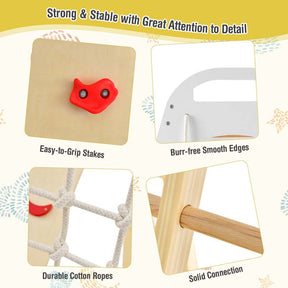 8-in-1 Wooden Indoor Playground Montessori Climbing Toys for Toddlers, Kids Jungle Gym Playset with Slide, Climbing Rock/Net, Monkey Bars