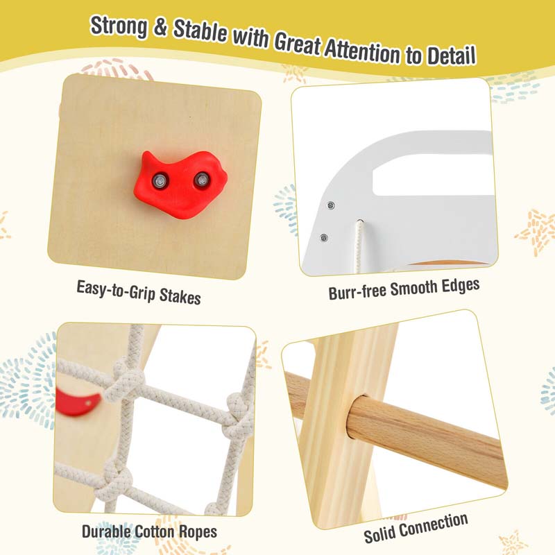 8-in-1 Wooden Indoor Playground Montessori Climbing Toys for Toddlers, Kids Jungle Gym Playset with Slide, Climbing Rock/Net, Monkey Bars