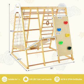 8-in-1 Wooden Indoor Playground Montessori Climbing Toys for Toddlers, Kids Jungle Gym Playset with Slide, Climbing Rock/Net, Monkey Bars