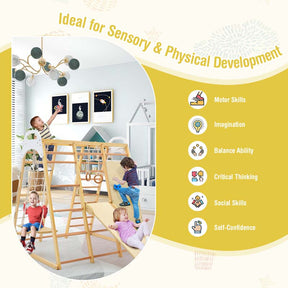 8-in-1 Wooden Indoor Playground Montessori Climbing Toys for Toddlers, Kids Jungle Gym Playset with Slide, Climbing Rock/Net, Monkey Bars