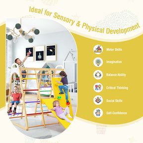 8-in-1 Wooden Indoor Playground Montessori Climbing Toys for Toddlers, Kids Jungle Gym Playset with Slide, Climbing Rock/Net, Monkey Bars