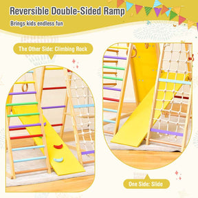 8-in-1 Wooden Indoor Playground Montessori Climbing Toys for Toddlers, Kids Jungle Gym Playset with Slide, Climbing Rock/Net, Monkey Bars