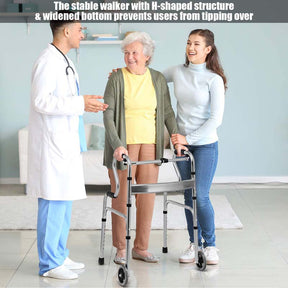 3-in-1 Folding Walker with 5" Wheels & Bi-Level Handrails, 440lbs Heavy Duty Walking Mobility Aid