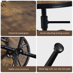 Height Adjustable Industrial Swivel Bar Stools Set of 2 with Arc-Shaped Backrest & Footrest, Vintage Counter Height Dining Chairs for Kitchen Pub