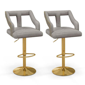 Adjustable Swivel Bar Stools Set of 2/4 with Back & Electroplated Metal Base, Dutch Velvet Dining Chairs for Kitchen Island, Home Bar