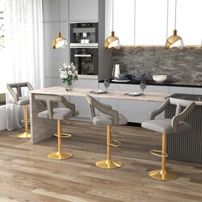 Adjustable Swivel Bar Stools Set of 2/4 with Back & Electroplated Metal Base, Dutch Velvet Dining Chairs for Kitchen Island, Home Bar
