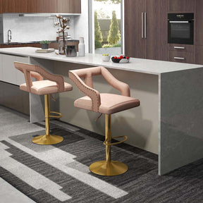 Adjustable Swivel Bar Stools Set of 2/4 with Back & Electroplated Metal Base, Dutch Velvet Dining Chairs for Kitchen Island, Home Bar