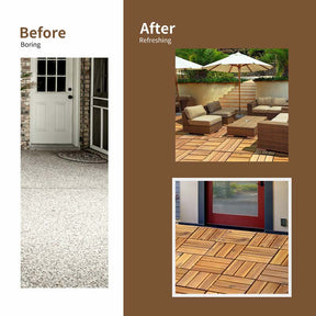 27 Pieces Acacia Wood Interlocking Patio Deck Tile Floor Tiles Composite Deck Flooring Pavers