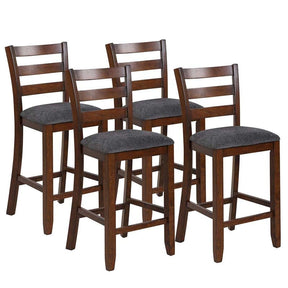 25.5" Linen Fabric Upholstered Bar Stools with Back, Solid Rubber Wood Bar Height Dining Chairs for Kitchen