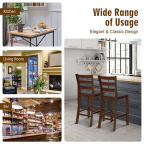 25.5" Linen Fabric Upholstered Bar Stools with Back, Solid Rubber Wood Bar Height Dining Chairs for Kitchen