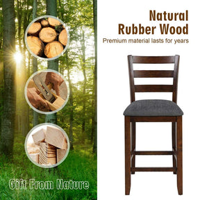 25.5" Linen Fabric Upholstered Bar Stools with Back, Solid Rubber Wood Bar Height Dining Chairs for Kitchen