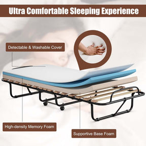 75" x 31.5" Rollaway Bed with Mattress, Folding Guest Bed Portable Sleeper Bed Cot Size for Adults, Made in Italy