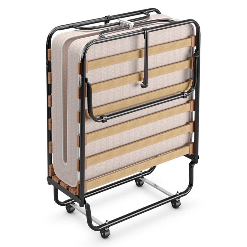 75" x 31.5" Rollaway Bed with Mattress, Folding Guest Bed Portable Sleeper Bed Cot Size for Adults, Made in Italy