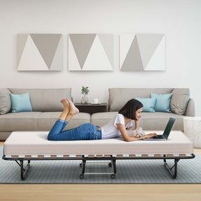 75" x 31.5" Rollaway Bed with Mattress, Folding Guest Bed Portable Sleeper Bed Cot Size for Adults, Made in Italy