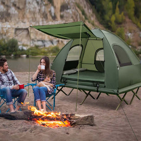 5-in-1 Off-Ground Tent Cot 2-Person Foldable Camping Bed Tent with Awning, Air Mattress, Sleeping Bag, Carrying Bag