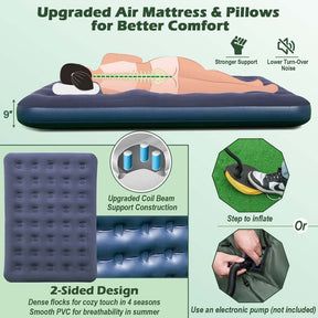 5-in-1 Off-Ground Tent Cot 2-Person Foldable Camping Bed Tent with Awning, Air Mattress, Sleeping Bag, Carrying Bag