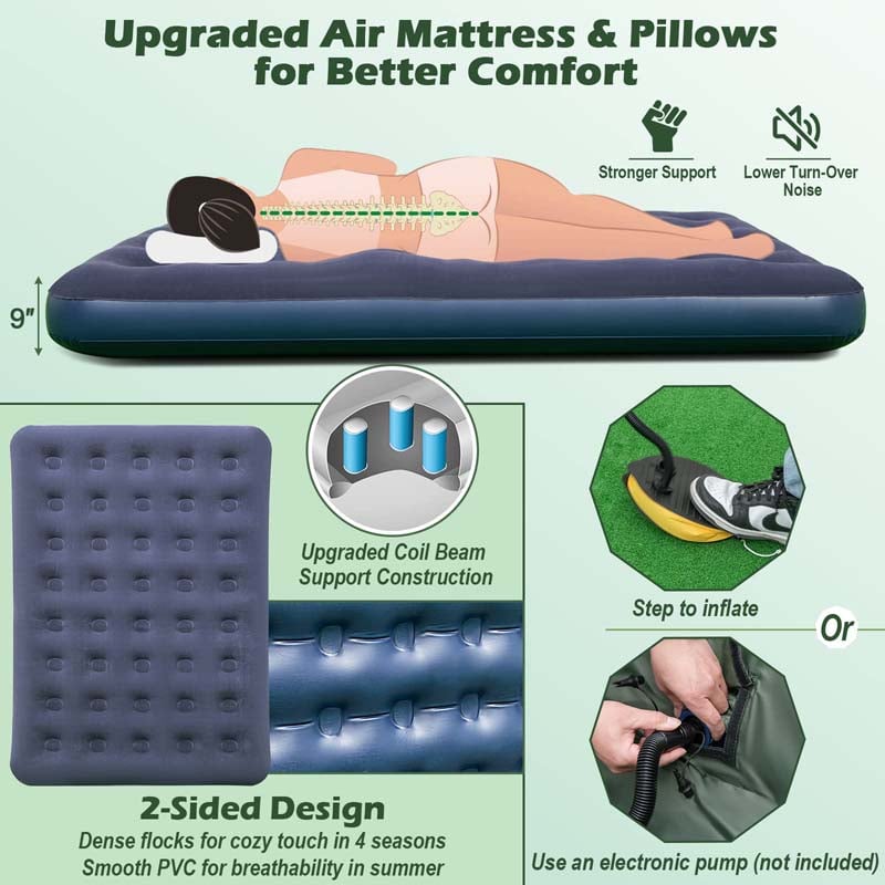 5-in-1 Off-Ground Tent Cot 2-Person Foldable Camping Bed Tent with Awning, Air Mattress, Sleeping Bag, Carrying Bag