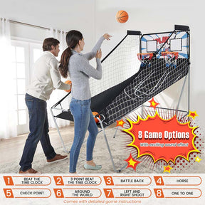 Foldable Basketball Arcade Game, Dual Shot Electronic Basketball Hoop Game with 8 Game Modes & 4 Balls for Kids Adults