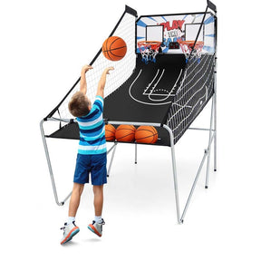 Foldable Basketball Arcade Game, Dual Shot Electronic Basketball Hoop Game with 8 Game Modes & 4 Balls for Kids Adults