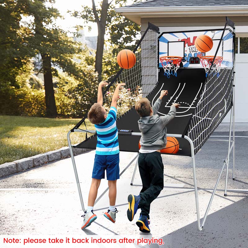 Foldable Basketball Arcade Game, Dual Shot Electronic Basketball Hoop Game with 8 Game Modes & 4 Balls for Kids Adults